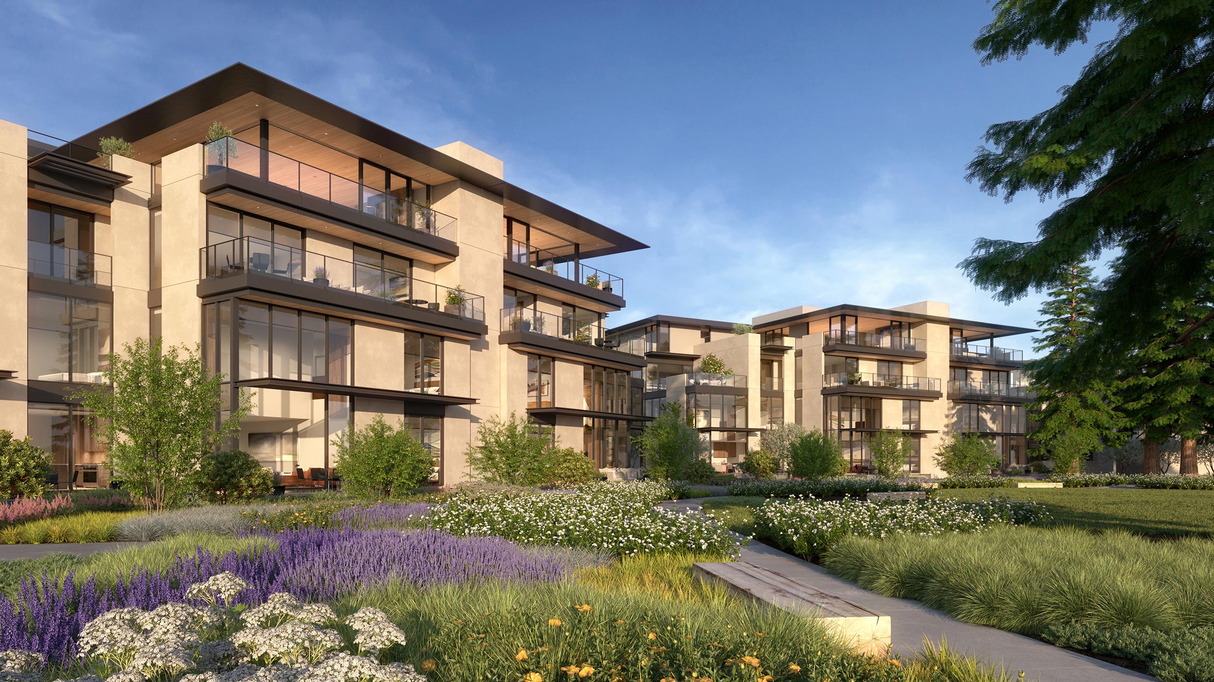 Residences overlook the park, optimizing views of the surrounding landscape. Renderings